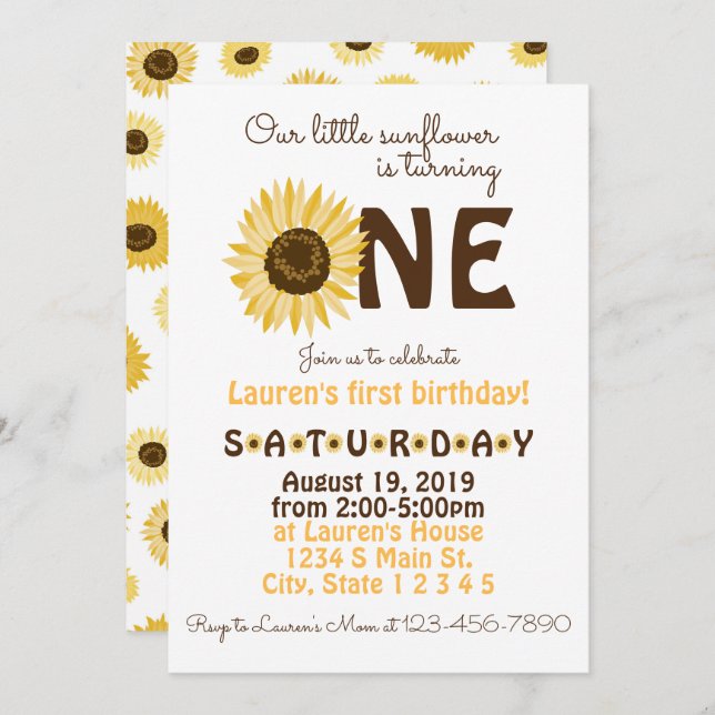 Sunflower Birthday Invitation (Front/Back)