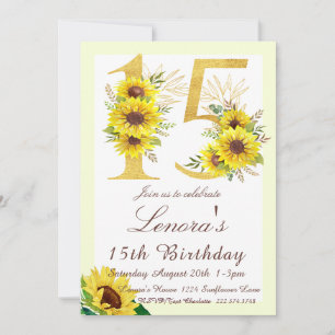 Sunflower Birthday Invitation, 15th Birthday  Invitation