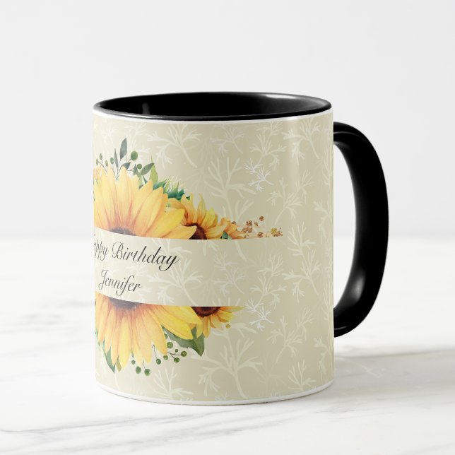 Sunflower Birthday NAME Gift Cute Coffee  Mug (Creator Uploaded)