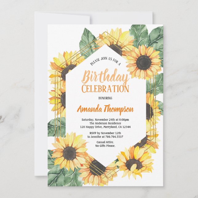 Sunflower Birthday Party Celebration Invitation (Front)