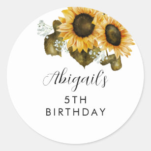 Sunflower Birthday Party Favour  Classic Round Sticker