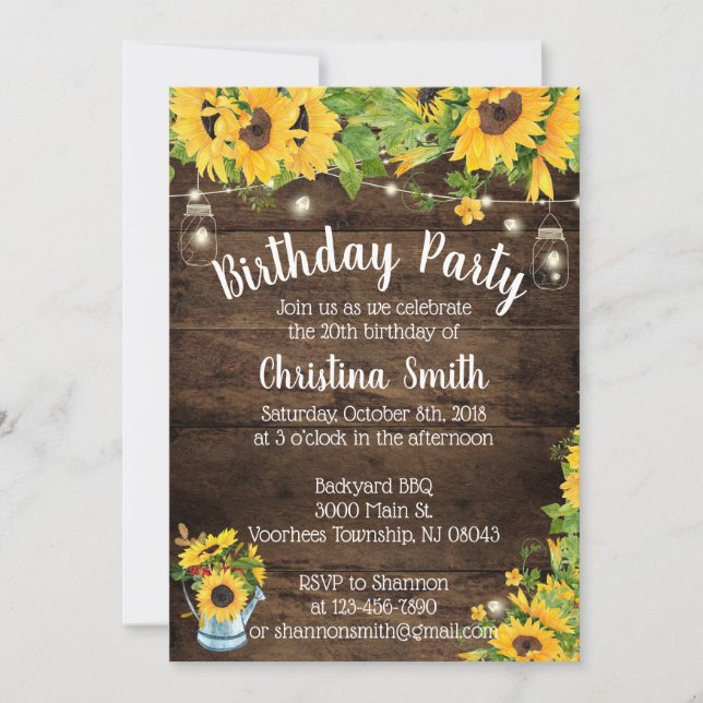 Sunflower Birthday Party Invitation - Country (Front)