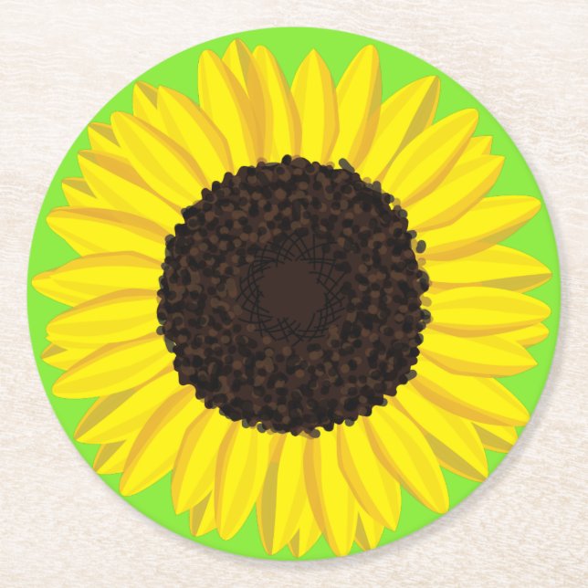 Sunflower Birthday Party Round Paper Coaster (Front)