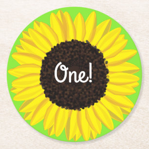 Sunflower Birthday Party Round Paper Coaster