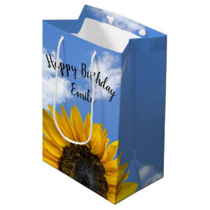 sunflower birthday with name medium gift bag