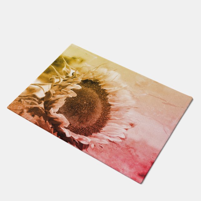 Sunflower Black And White Distressed Vintage  Doormat (Angled)