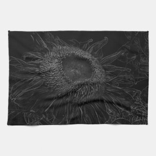 Sunflower Black And White Floral Art Design Tea Towel