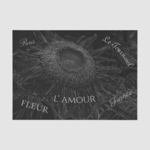 Sunflower Black And White Floral Decoupage Script Tissue Paper