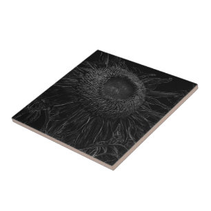 Sunflower Black And White Modern Art Sketch Design Ceramic Tile