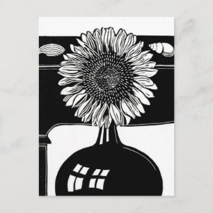 Sunflower - Black and White Vintage Art Postcard