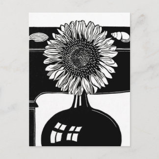 Sunflower - Black and White Vintage Art Postcard