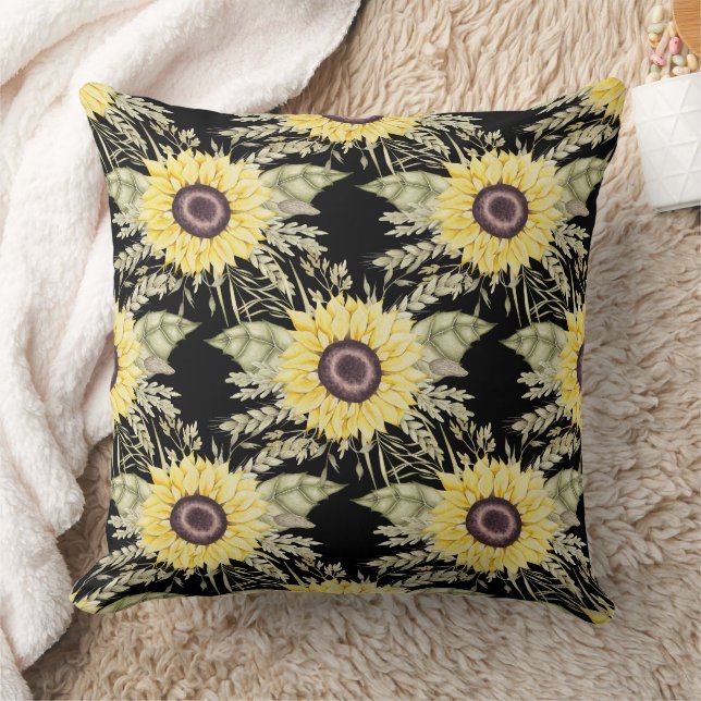 Sunflower Black Cushion (Blanket)