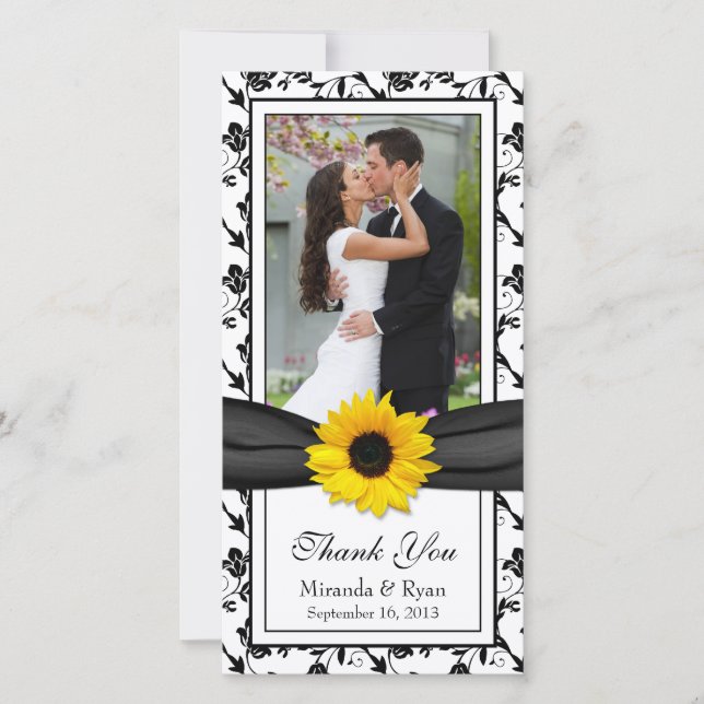 Sunflower Black Floral Ribbon Wedding Thank You (Front)