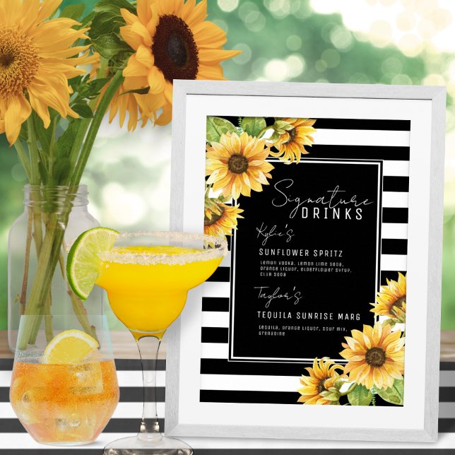 Sunflower Black Stripe Signature Drinks Wedding Poster (Creator Uploaded)