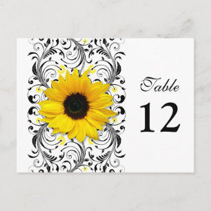 Sunflower Black & White Floral Table Number Card