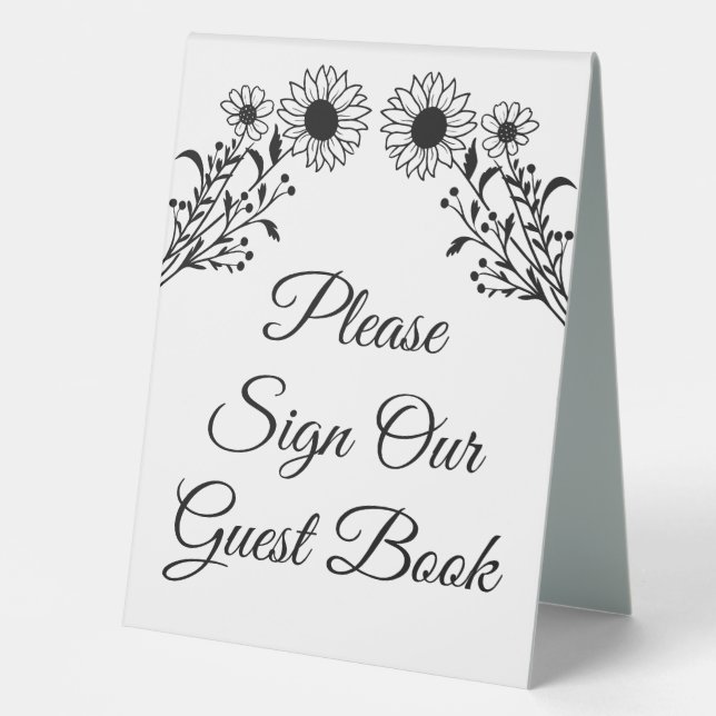 Sunflower Black White Floral Wedding Guest Book (Front)