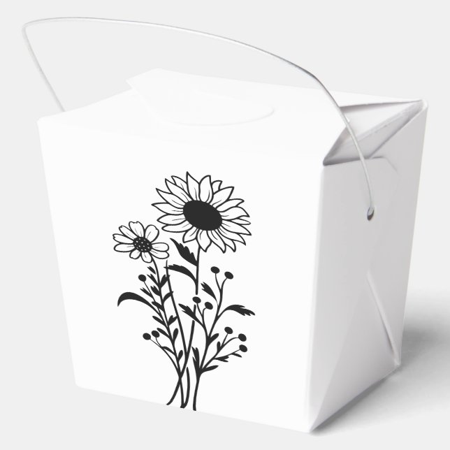 Sunflower Black White Floral Wedding Party Favour Box (Back)