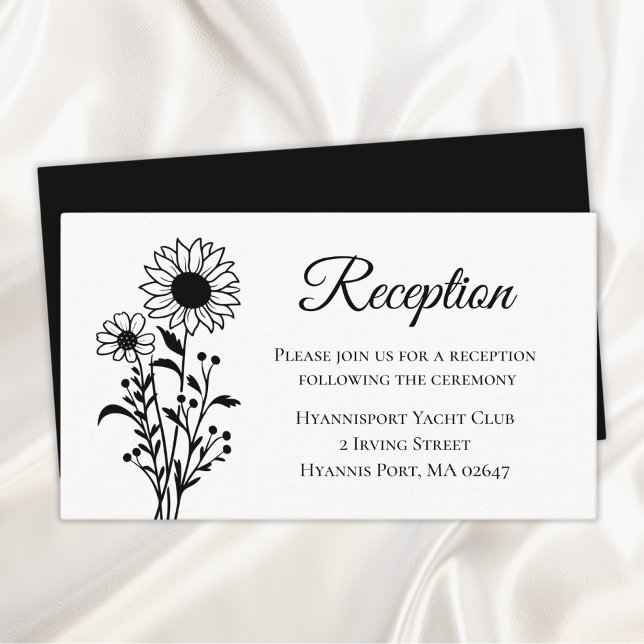 Sunflower Black White Floral Wedding Reception Enclosure Card (Creator Uploaded)