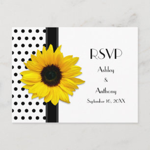 Sunflower Black White Polka Dot RSVP Postcard