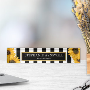 Sunflower Black White Stripes Gold Personalised Nameplate