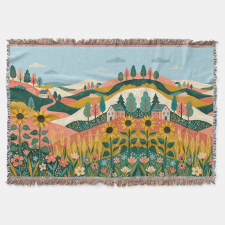 Sunflower Blanket Boho Salmon Forest Green