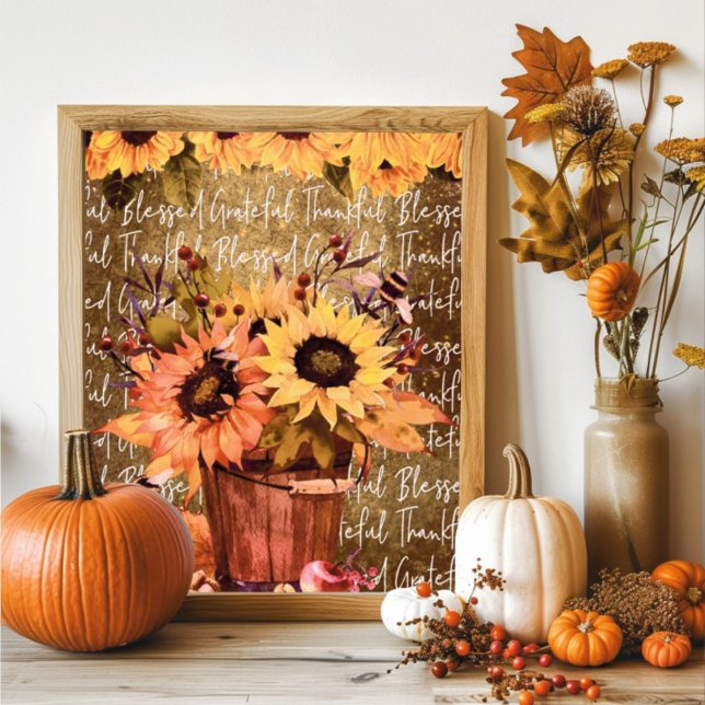 Sunflower Blessed Gratitude Thanksgiving Poster (Creator Uploaded)