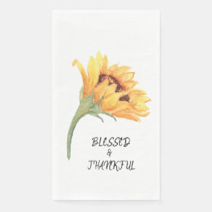 Sunflower BLESSED & THANKFUL Typography Watercolor Napkin