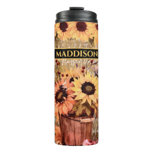 Sunflower Blessing Gratitude With Name Thermal Tumbler