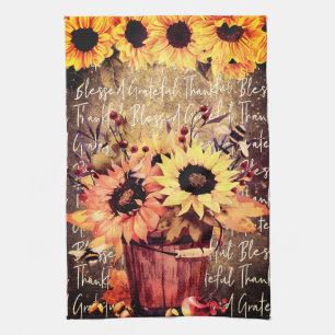 Sunflower Blessings Gratitude Thanksgiving Kitchen Tea Towel