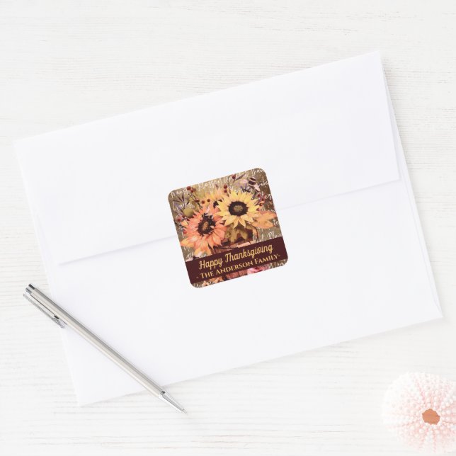 Sunflower Blessings Gratitude Thanksgiving Square Sticker (Envelope)