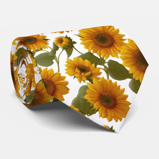 Sunflower Bloom Floral Pattern Tie (Rolled)