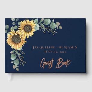 Sunflower Bloom Greenery Script Modern Wedding Guest Book