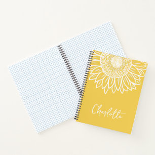 Sunflower Bloom Modern Customisable Name Notebook