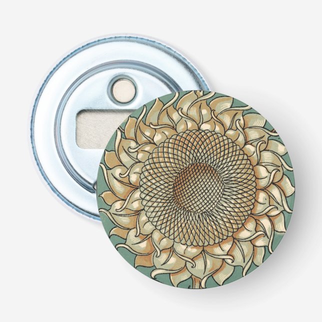 Sunflower Bloom on Blue-green Background Bottle Opener (Front)