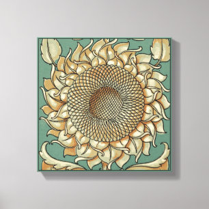 Sunflower Bloom on Blue-green Background Canvas Print