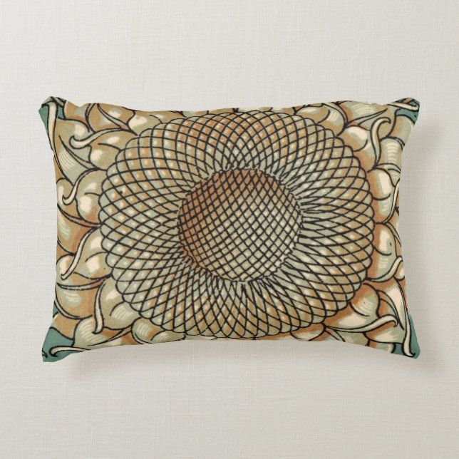 Sunflower Bloom on Blue-green Background Decorative Cushion (Front)