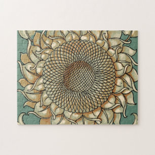 Sunflower Bloom on Blue-green Background Jigsaw Puzzle