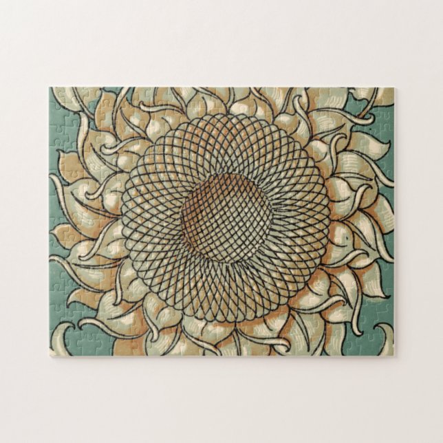 Sunflower Bloom on Blue-green Background Jigsaw Puzzle (Horizontal)
