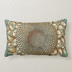 Sunflower Bloom on Blue-green Background Lumbar Cushion