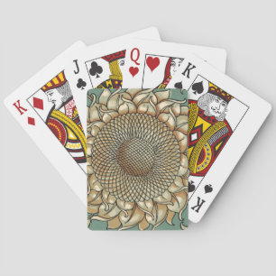 Sunflower Bloom on Blue-green Background Playing Cards