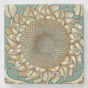 Sunflower Bloom on Blue-green Background Stone Coaster