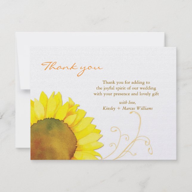 Sunflower Bloom Wedding Thank You Card (Front)