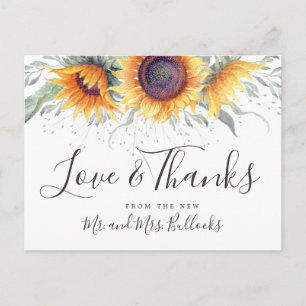 Sunflower Bloom Wedding Thank You Postcard