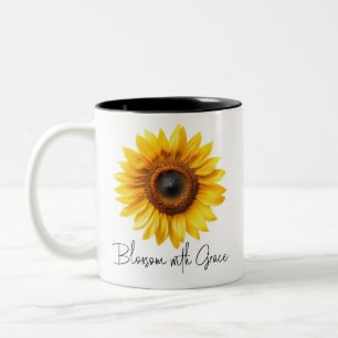 Sunflower Bloom With Grace Inspirational Floral Two-Tone Coffee Mug