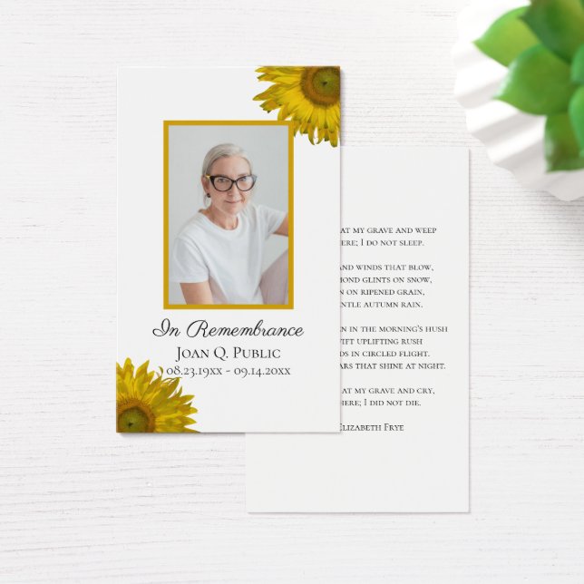 Sunflower Blossoms Funeral Memorial Prayer Card (Desk)