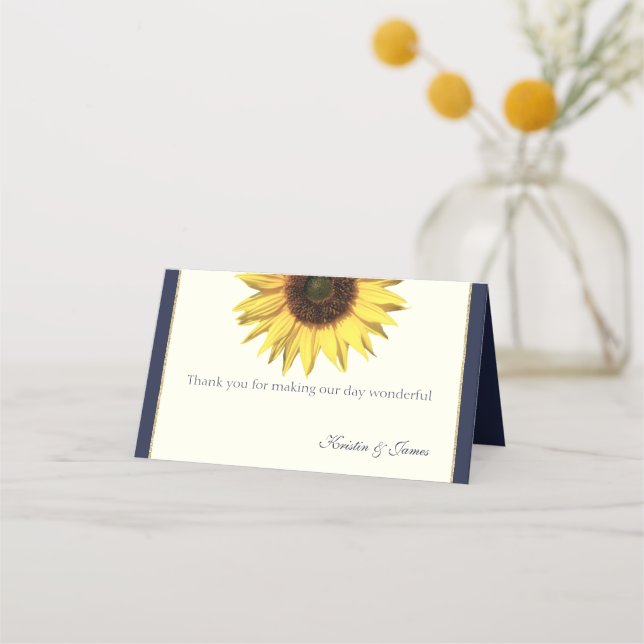 Sunflower Blue and Ivory Seating Place Card (Front)