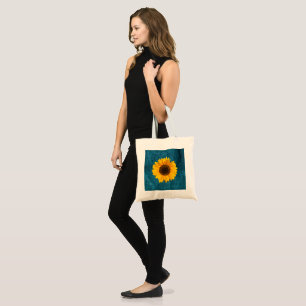  Sunflower Blue burlap print Tote Bag