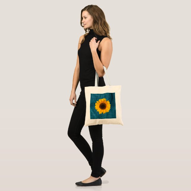  Sunflower Blue burlap print Tote Bag (Front (Model))