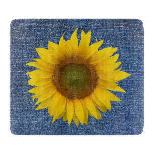 Sunflower Blue Denim Look Harvest Cutting Board