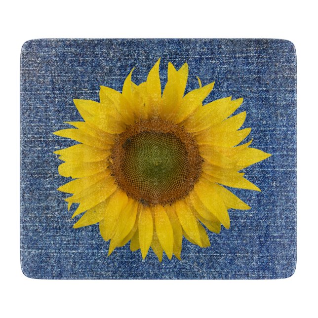 Sunflower Blue Denim Look Harvest Cutting Board (Front)